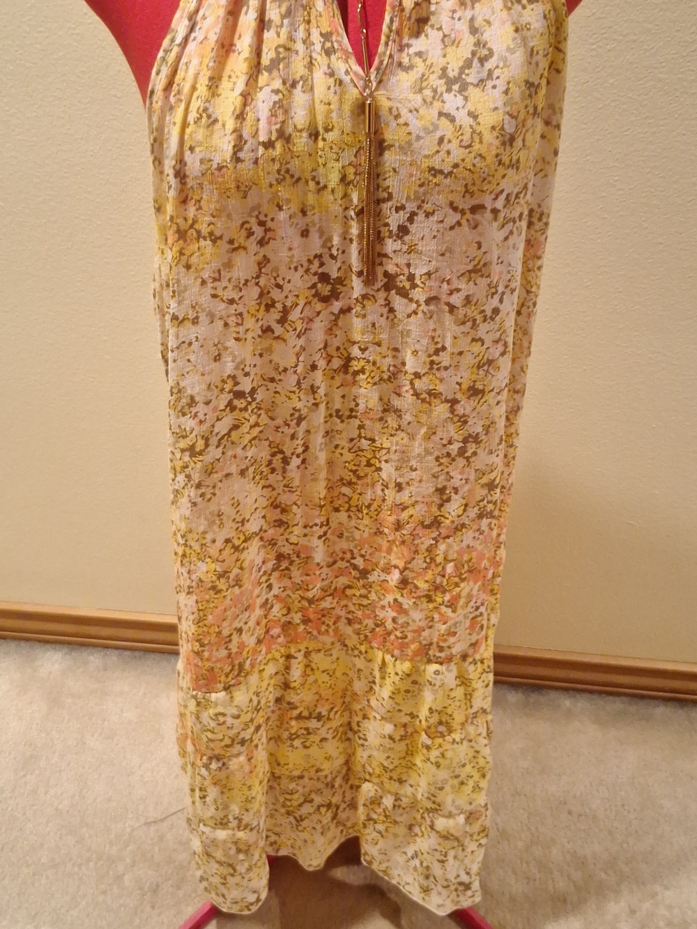 Mlle Gabrielle Red and Yellow Floral Halter Dress Size L - Picture 2 of 12